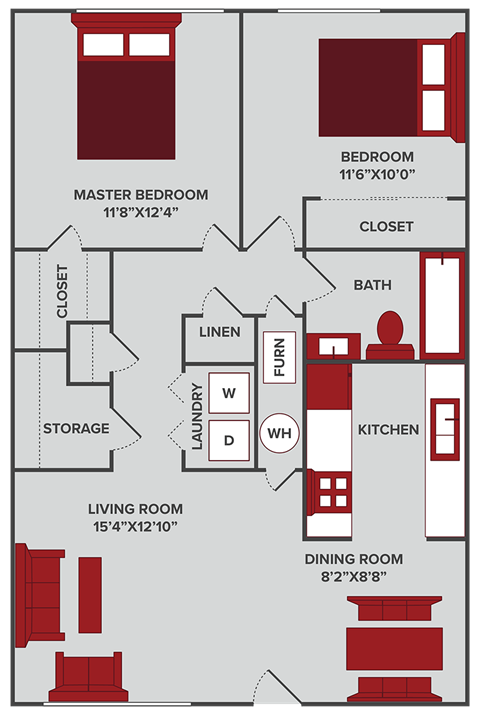2 bedroom 1 bathroom floor plan in Wichita